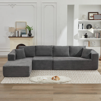 Canapé sectionnel Cloud 106 en L avec méridienne orientée vers la gauche, canapé modulaire moderne à assise profonde pour salon, aucun assemblage requis