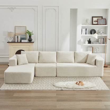 Canapé sectionnel Cloud 106 en L avec méridienne orientée vers la gauche, canapé modulaire moderne à assise profonde pour salon, aucun assemblage requis