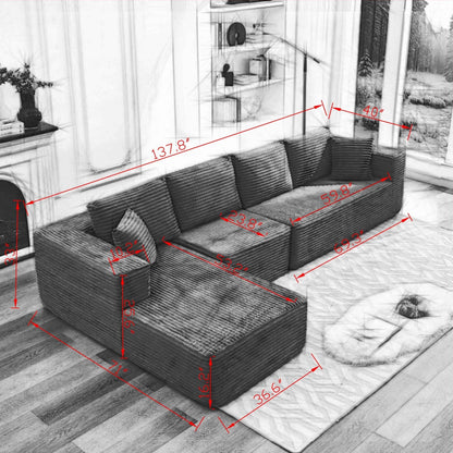 Canapé sectionnel Cloud 106 en L avec méridienne orientée vers la gauche, canapé modulaire moderne à assise profonde pour salon, aucun assemblage requis