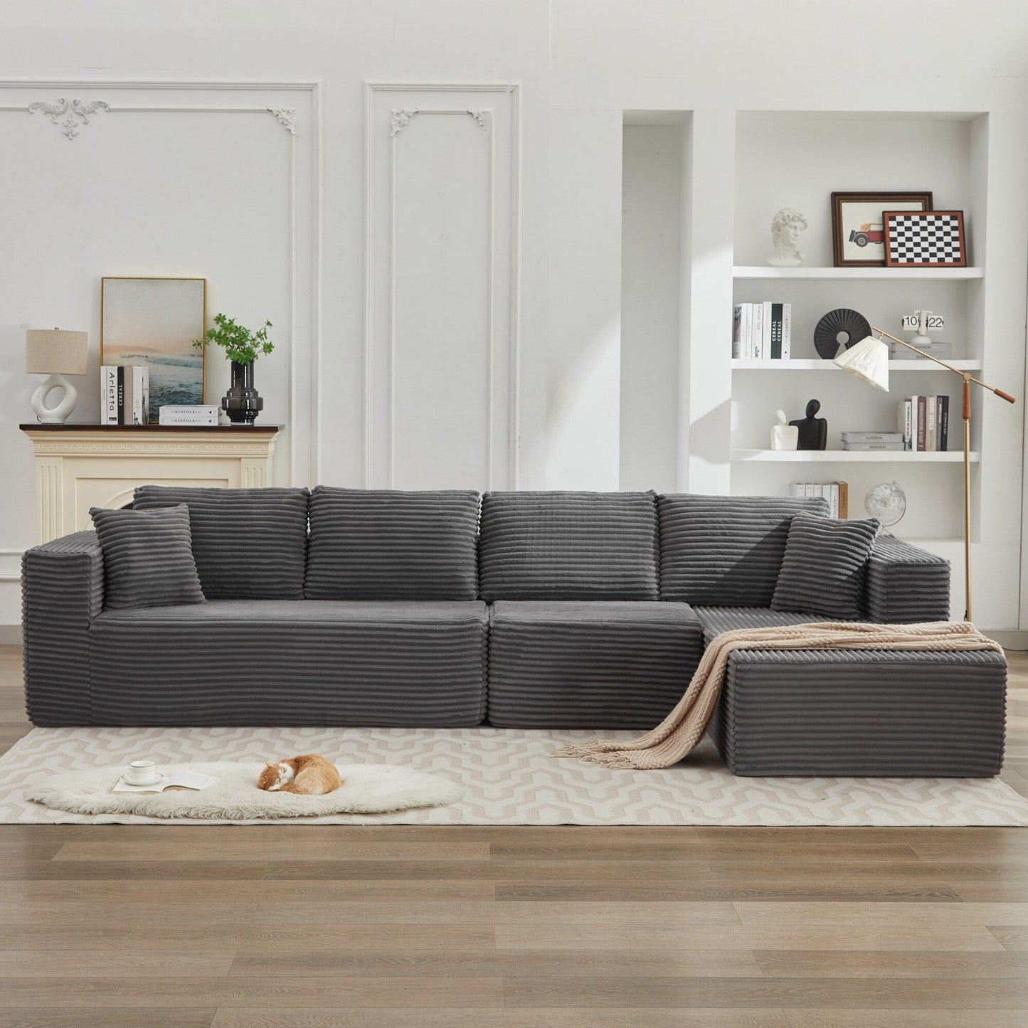 Canapé sectionnel Cloud 106 en L avec méridienne orientée vers la droite, canapé modulaire moderne à assise profonde pour salon, aucun assemblage requis