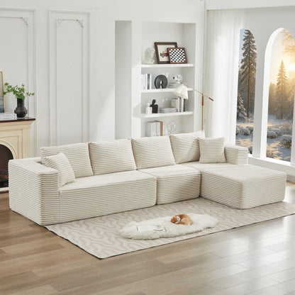 Canapé sectionnel Cloud 106 en L avec méridienne orientée vers la droite, canapé modulaire moderne à assise profonde pour salon, aucun assemblage requis