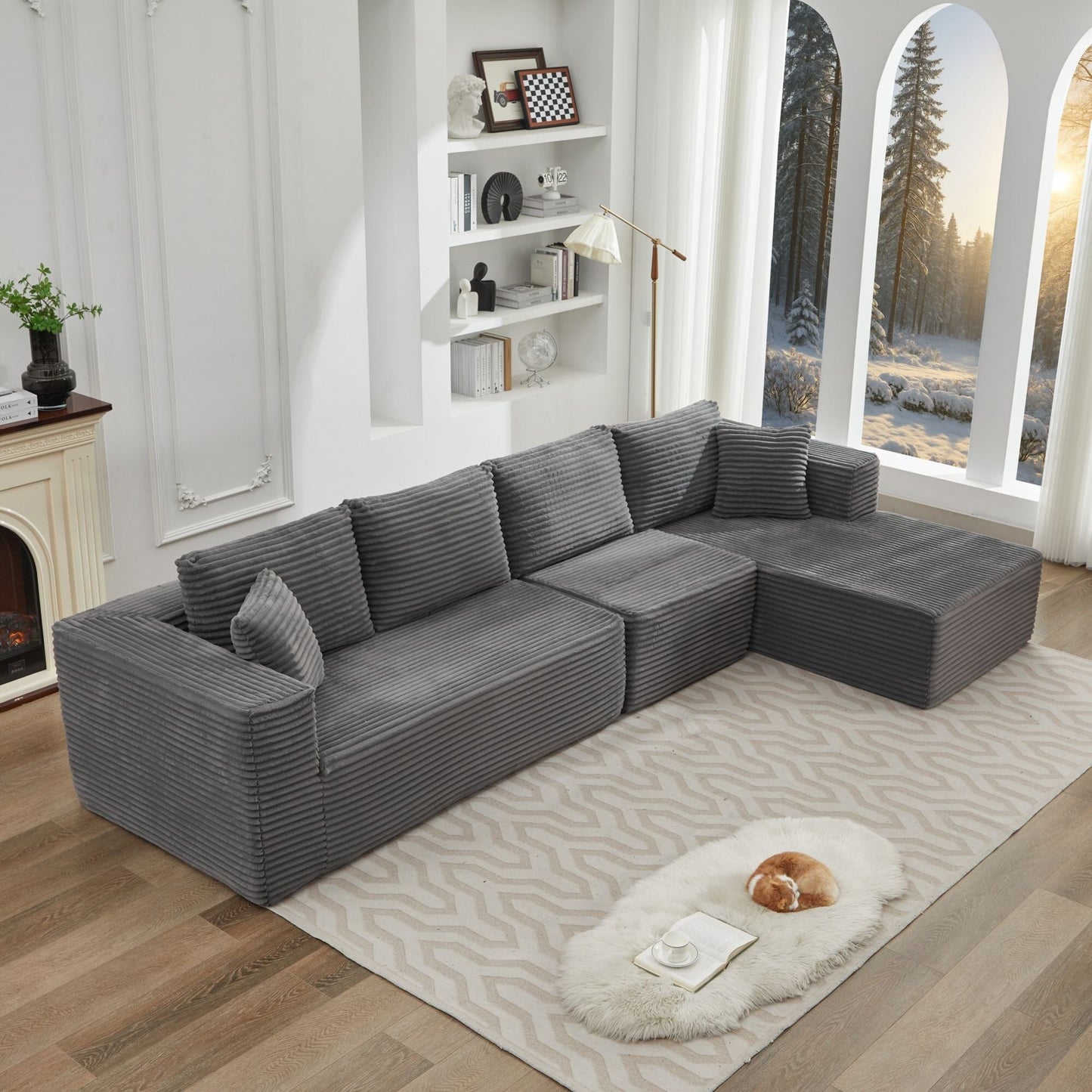 Canapé sectionnel Cloud 106 en L avec méridienne orientée vers la droite, canapé modulaire moderne à assise profonde pour salon, aucun assemblage requis
