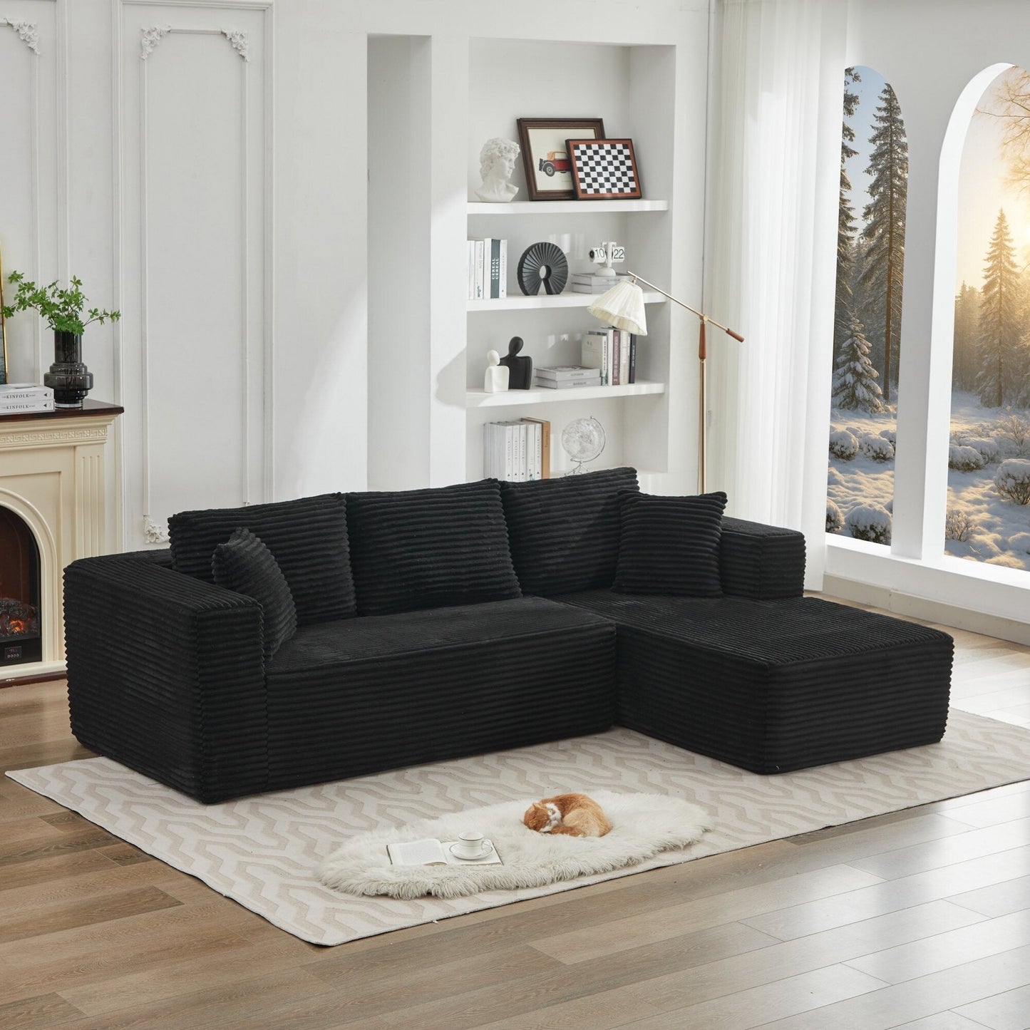 Canapé sectionnel Cloud 106 en L avec méridienne orientée vers la droite, canapé modulaire moderne à assise profonde pour salon, aucun assemblage requis