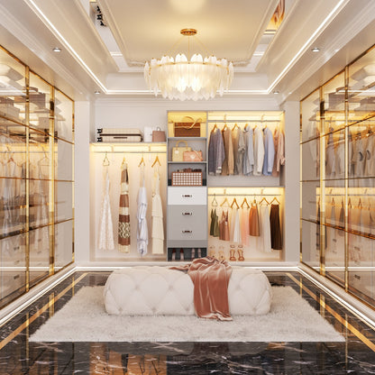 Organisateur de placard ajustable Rackcog 120'' avec tiroirs, système de placard avec étagères à monter soi-même pour placards et dressings