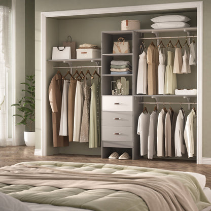 Organisateur de placard ajustable Rackcog 120'' avec tiroirs, système de placard avec étagères à monter soi-même pour placards et dressings