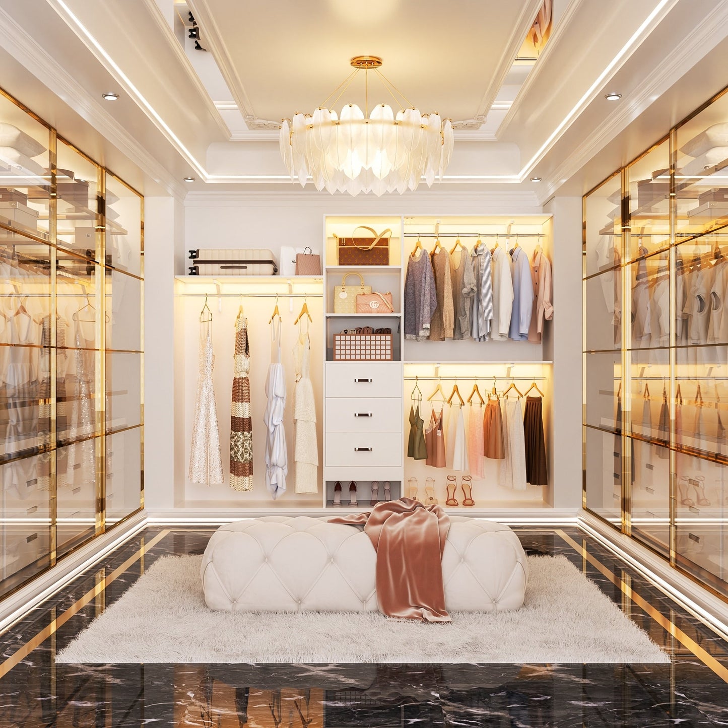 Organisateur de placard ajustable Rackcog 120'' avec tiroirs, système de placard avec étagères à monter soi-même pour placards et dressings