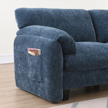 Canapé sectionnel en chenille de 140 pouces avec ports de chargement USB et Type-C, supports de téléphone, poches de rangement latérales et poufs mobiles