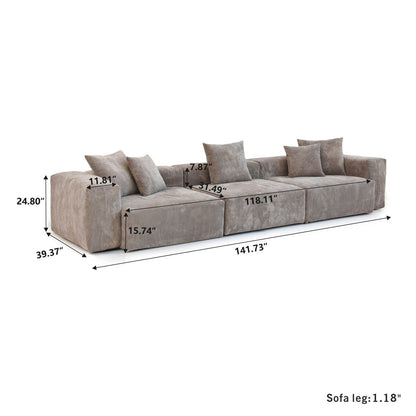 Canapé modulable sectionnel en velours côtelé 141,73 pouces avec coussin épais, canapé convertible à assise profonde pour salon