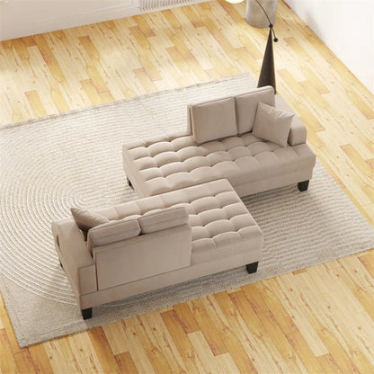 Ensemble de salon 2 pièces, ensemble de chaises longues rembourrées et capitonnées avec 2 coussins décoratifs, gris chaud