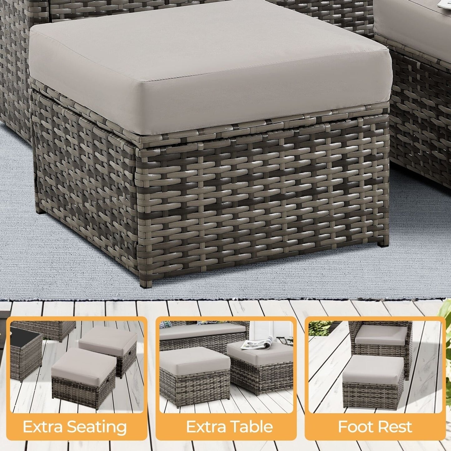 Ensemble de 2 poufs de jardin en osier - Liquidation