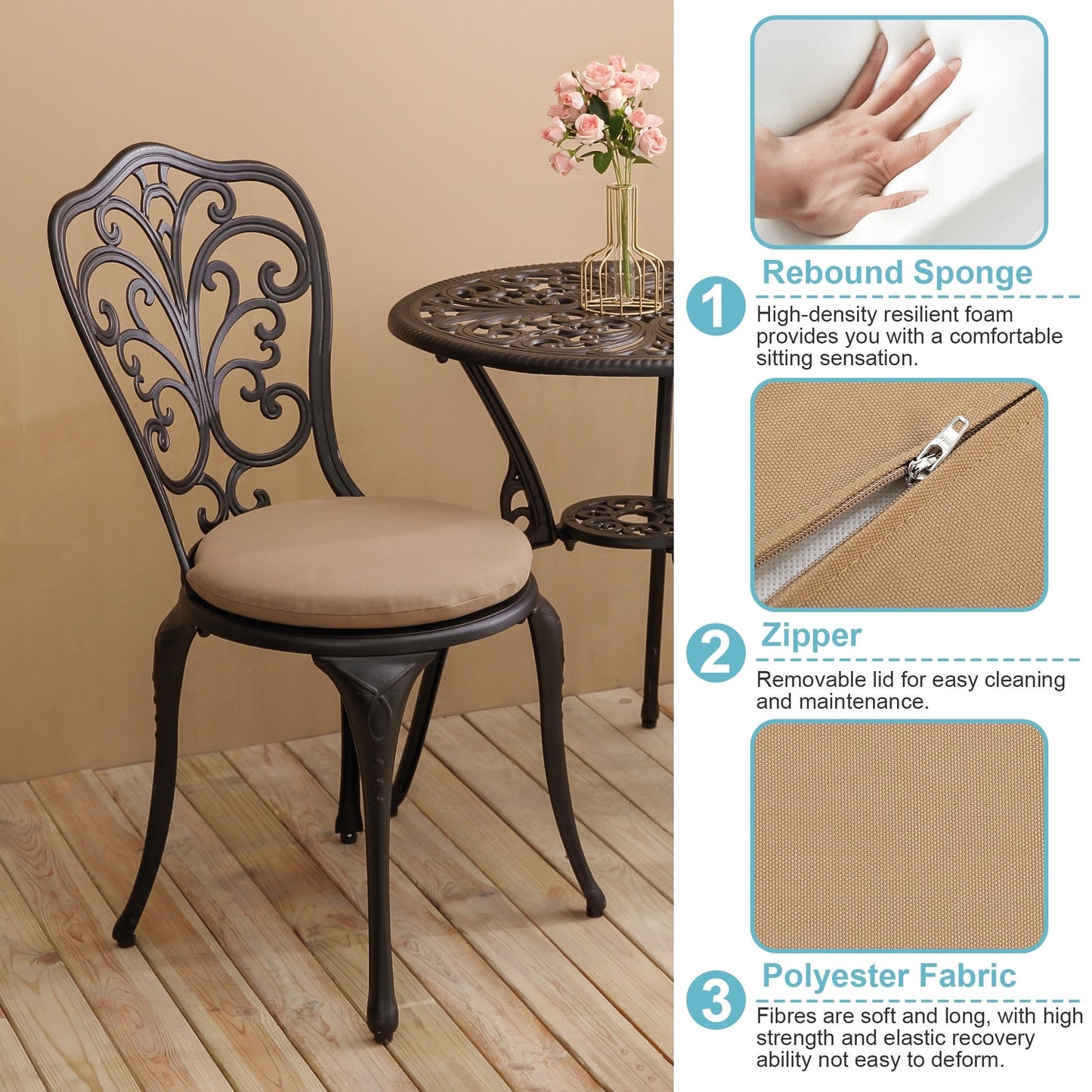 Ensemble table et chaises papillon d'extérieur en aluminium 3 pièces avec trou pour parasol