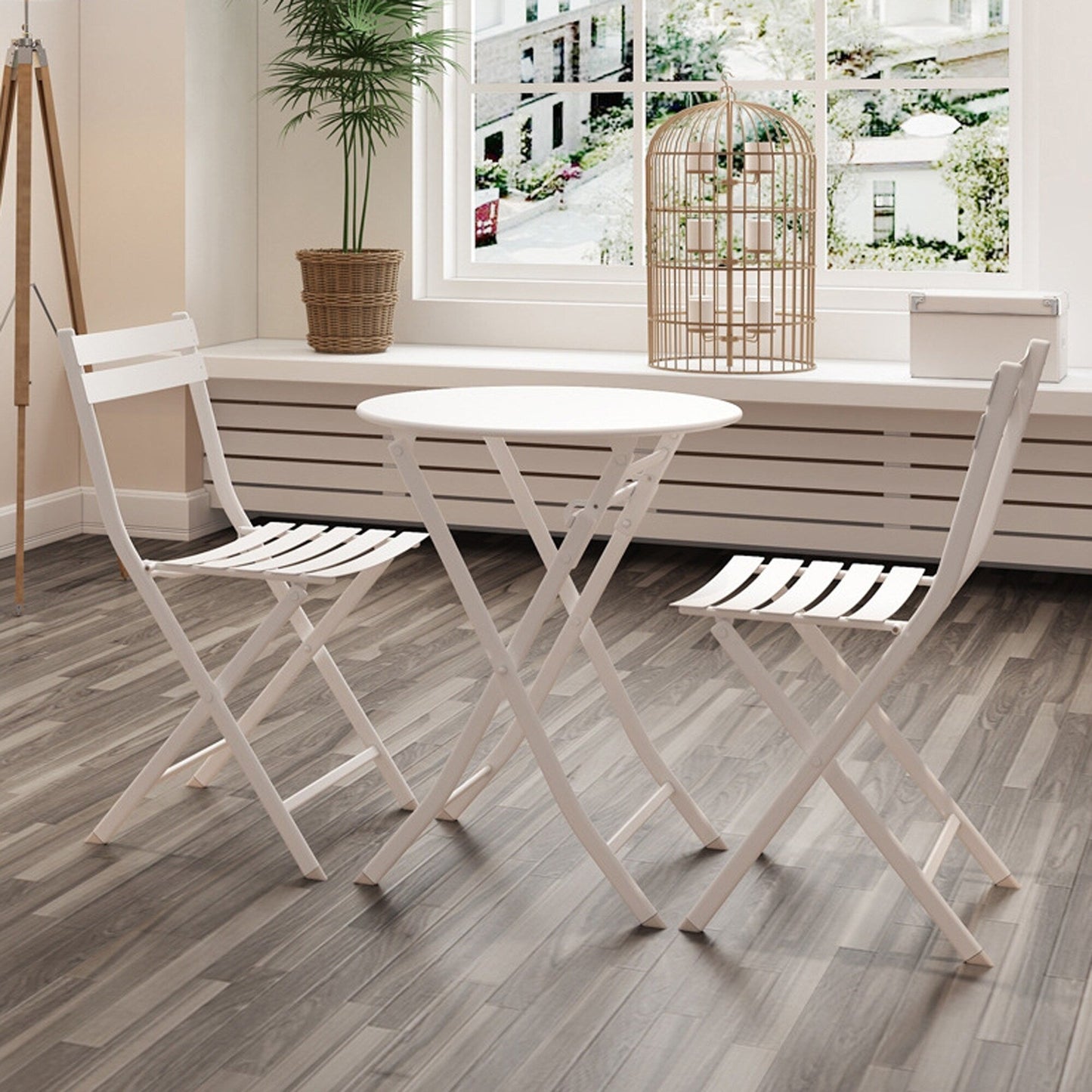 Ensemble bistro minimaliste 3 pièces pour patio : table ronde pliable et chaises
