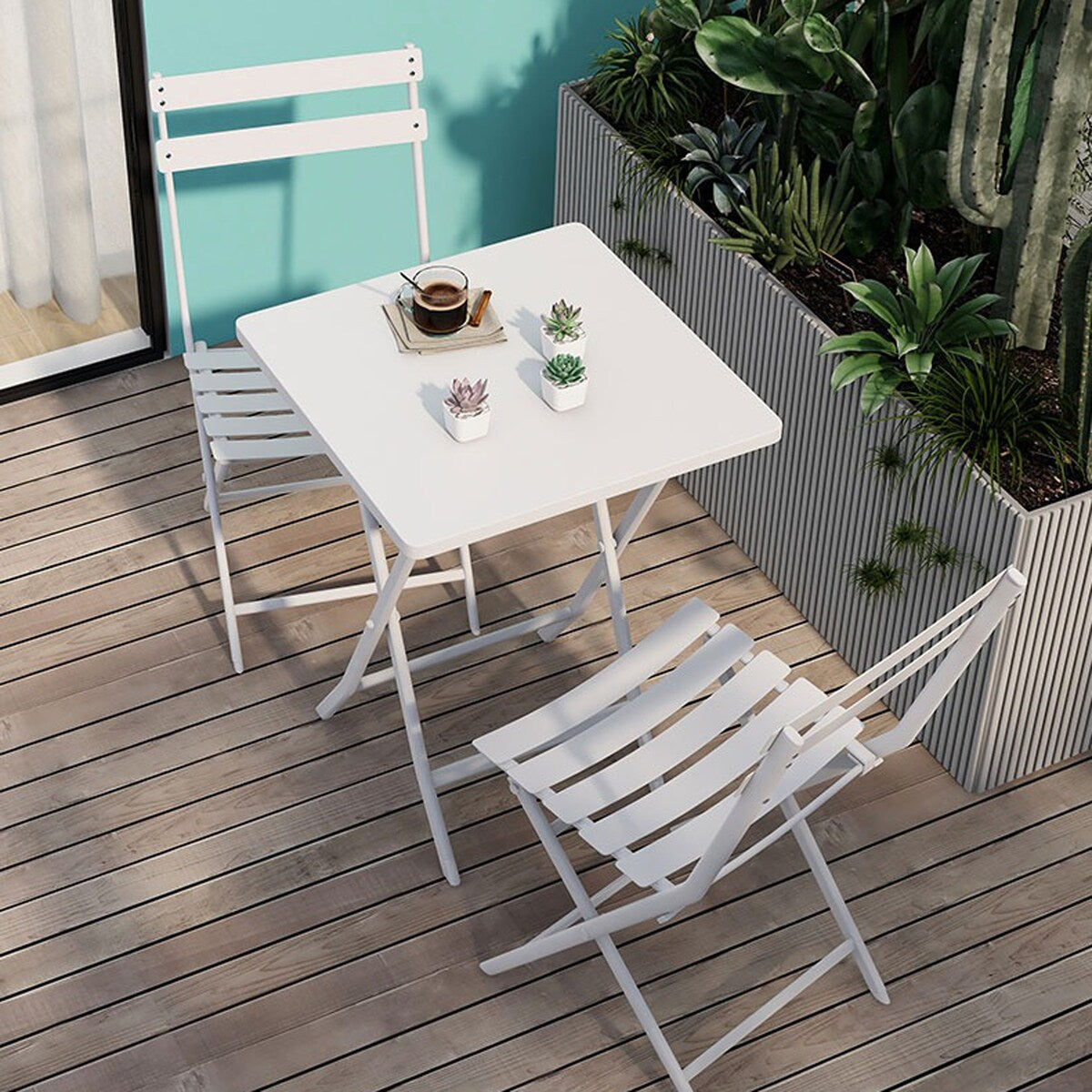 Ensemble bistro minimaliste 3 pièces pour patio : table carrée pliable et chaises