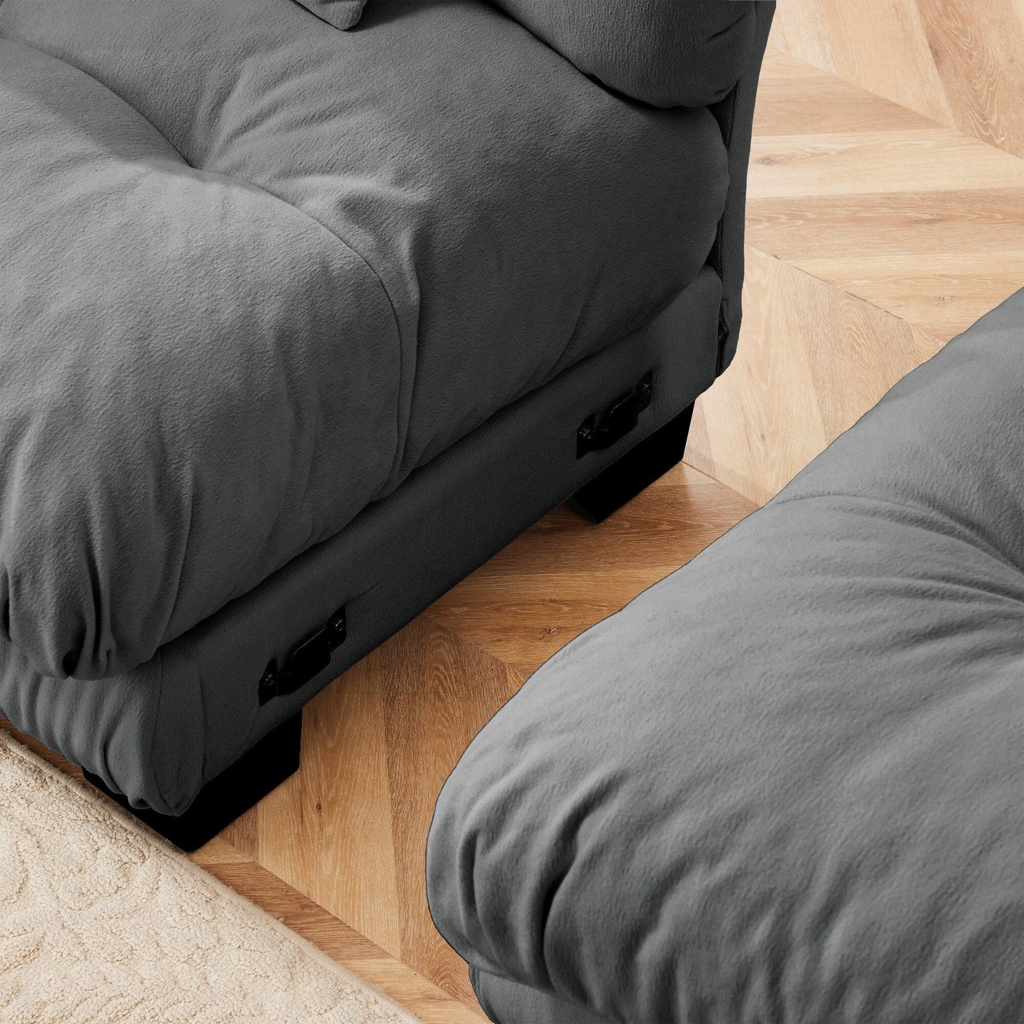 Canapé d'angle modulable 3 places, canapé profond en forme de nuage avec pouf convertible pour salon