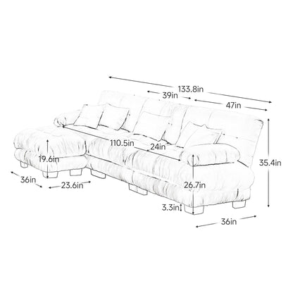 Canapé d'angle modulable 3 places, canapé profond en forme de nuage avec pouf convertible pour salon
