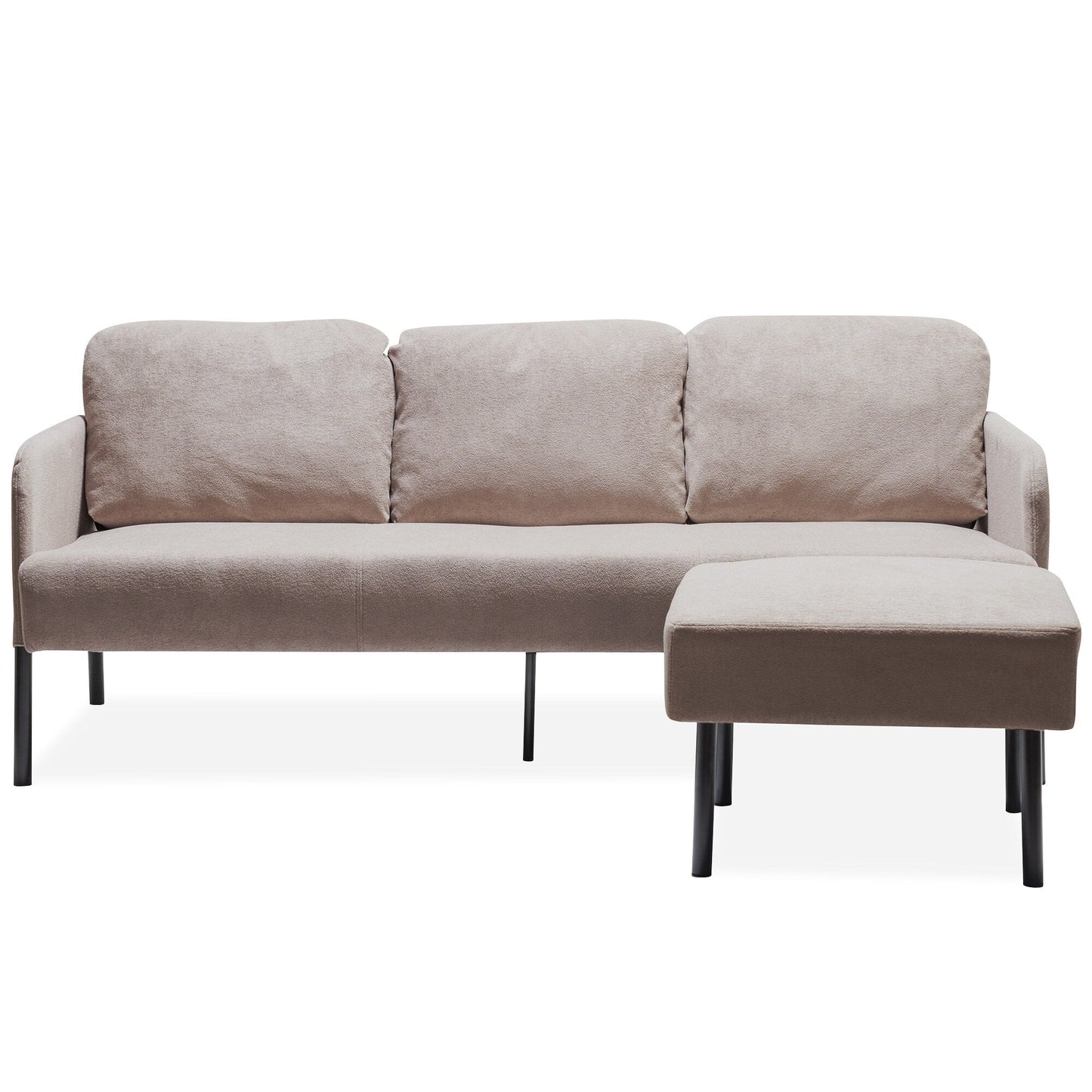 Canapé 3 places en tissu polyester en forme de L avec pouf, canapé rembourré moderne, petit canapé confortable pour petits espaces