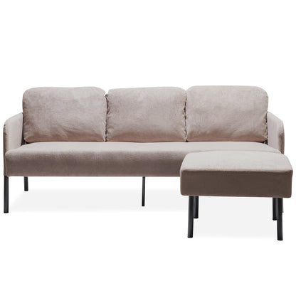 Canapé 3 places en tissu polyester en forme de L avec pouf, canapé rembourré moderne, petit canapé confortable pour petits espaces