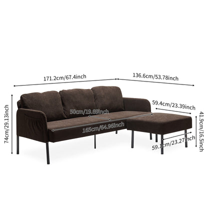 Canapé 3 places en tissu polyester en forme de L avec pouf, canapé rembourré moderne, petit canapé confortable pour petits espaces