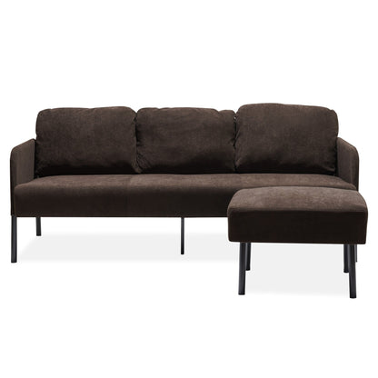 Canapé 3 places en tissu polyester en forme de L avec pouf, canapé rembourré moderne, petit canapé confortable pour petits espaces