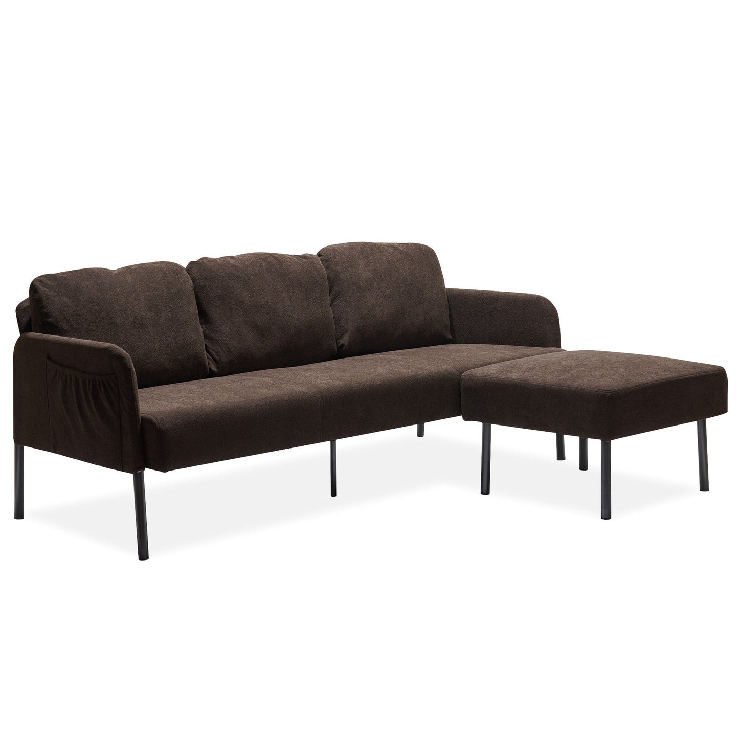 Canapé 3 places en tissu polyester en forme de L avec pouf, canapé rembourré moderne, petit canapé confortable pour petits espaces