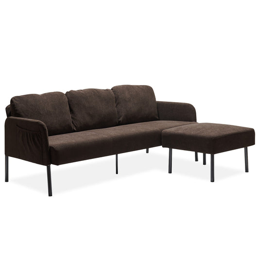 Canapé 3 places en tissu polyester en forme de L avec pouf, canapé rembourré moderne, petit canapé confortable pour petits espaces