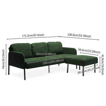 Canapé 3 places en tissu polyester en forme de L avec pouf, canapé rembourré moderne, petit canapé confortable pour petits espaces