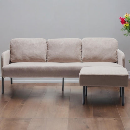 Canapé 3 places en tissu polyester en forme de L avec pouf, canapé rembourré moderne, petit canapé confortable pour petits espaces