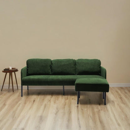 Canapé 3 places en tissu polyester en forme de L avec pouf, canapé rembourré moderne, petit canapé confortable pour petits espaces