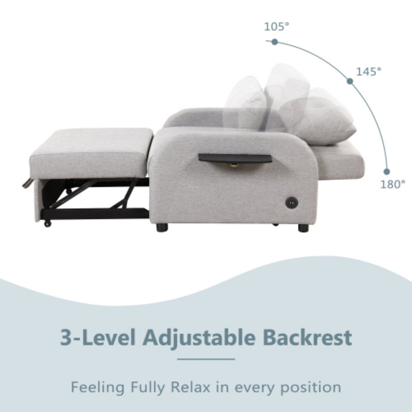 Canapé-lit gigogne 3 en 1 avec tablette rabattable et ports USB de Harper&amp;Bright Designs