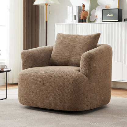 Fauteuil pivotant à 360°, fauteuil d'appoint en bouclette de 38,2 cm avec coussin décoratif, fauteuil-canapé rembourré avec accoudoirs incurvés