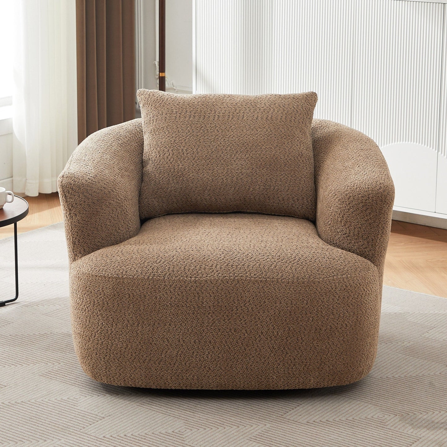 Fauteuil pivotant à 360°, fauteuil d'appoint en bouclette de 38,2 cm avec coussin décoratif, fauteuil-canapé rembourré avec accoudoirs incurvés
