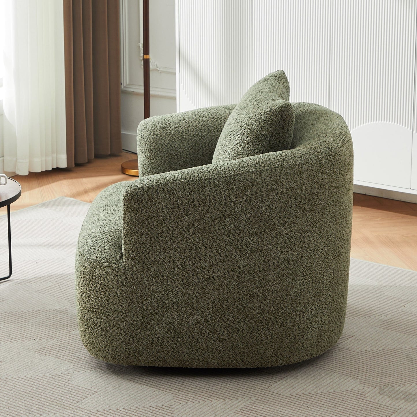 Fauteuil pivotant à 360°, fauteuil d'appoint en bouclette de 38,2 cm avec coussin décoratif, fauteuil-canapé rembourré avec accoudoirs incurvés
