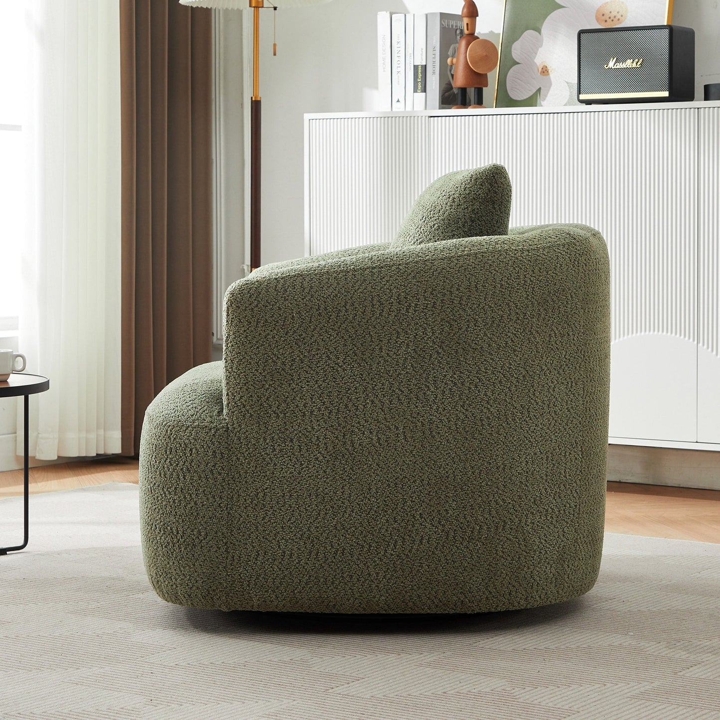Fauteuil pivotant à 360°, fauteuil d'appoint en bouclette de 38,2 cm avec coussin décoratif, fauteuil-canapé rembourré avec accoudoirs incurvés