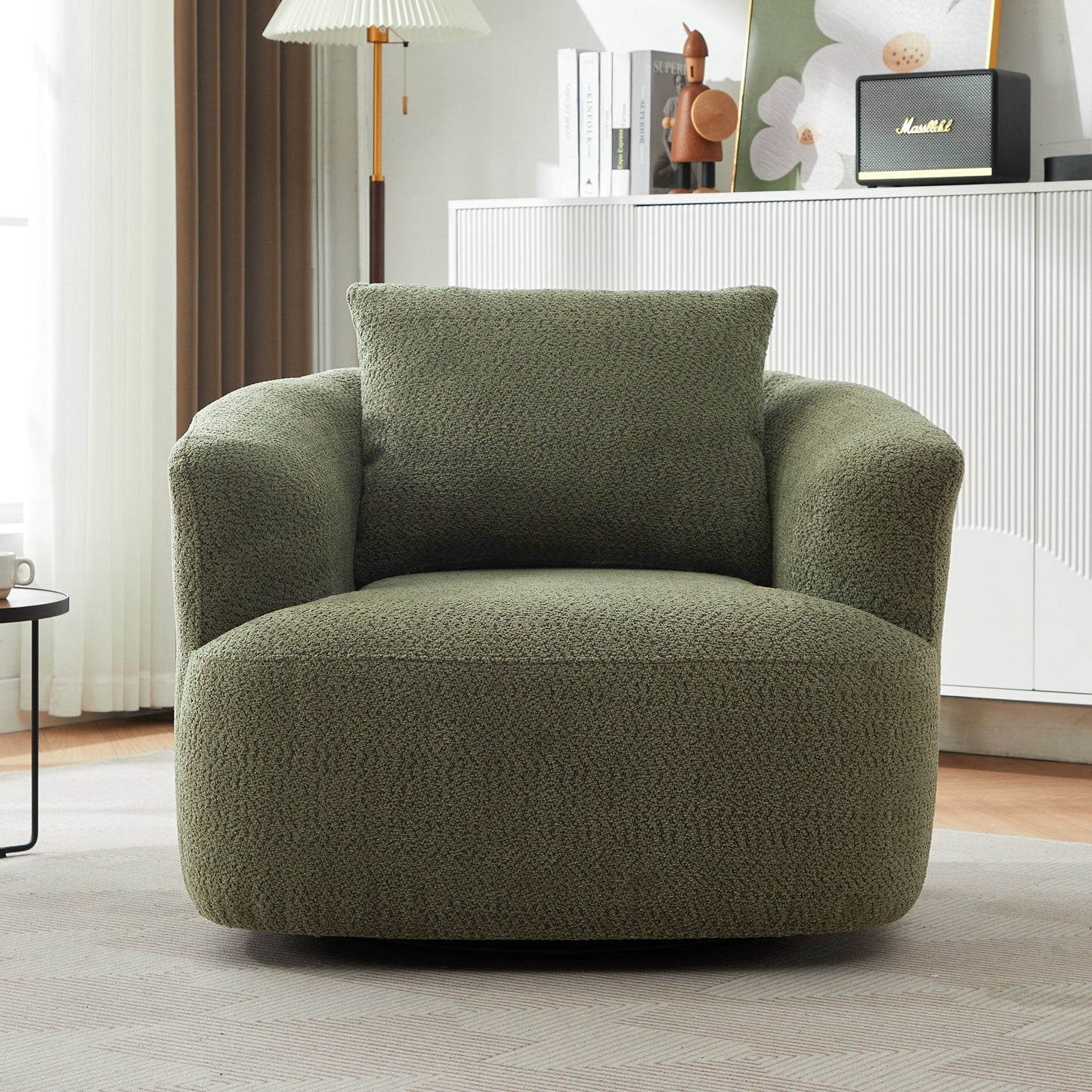 Fauteuil pivotant à 360°, fauteuil d'appoint en bouclette de 38,2 cm avec coussin décoratif, fauteuil-canapé rembourré avec accoudoirs incurvés