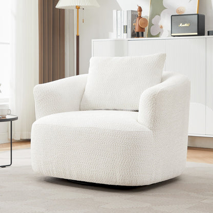 Fauteuil pivotant à 360°, fauteuil d'appoint en bouclette de 38,2 cm avec coussin décoratif, fauteuil-canapé rembourré avec accoudoirs incurvés