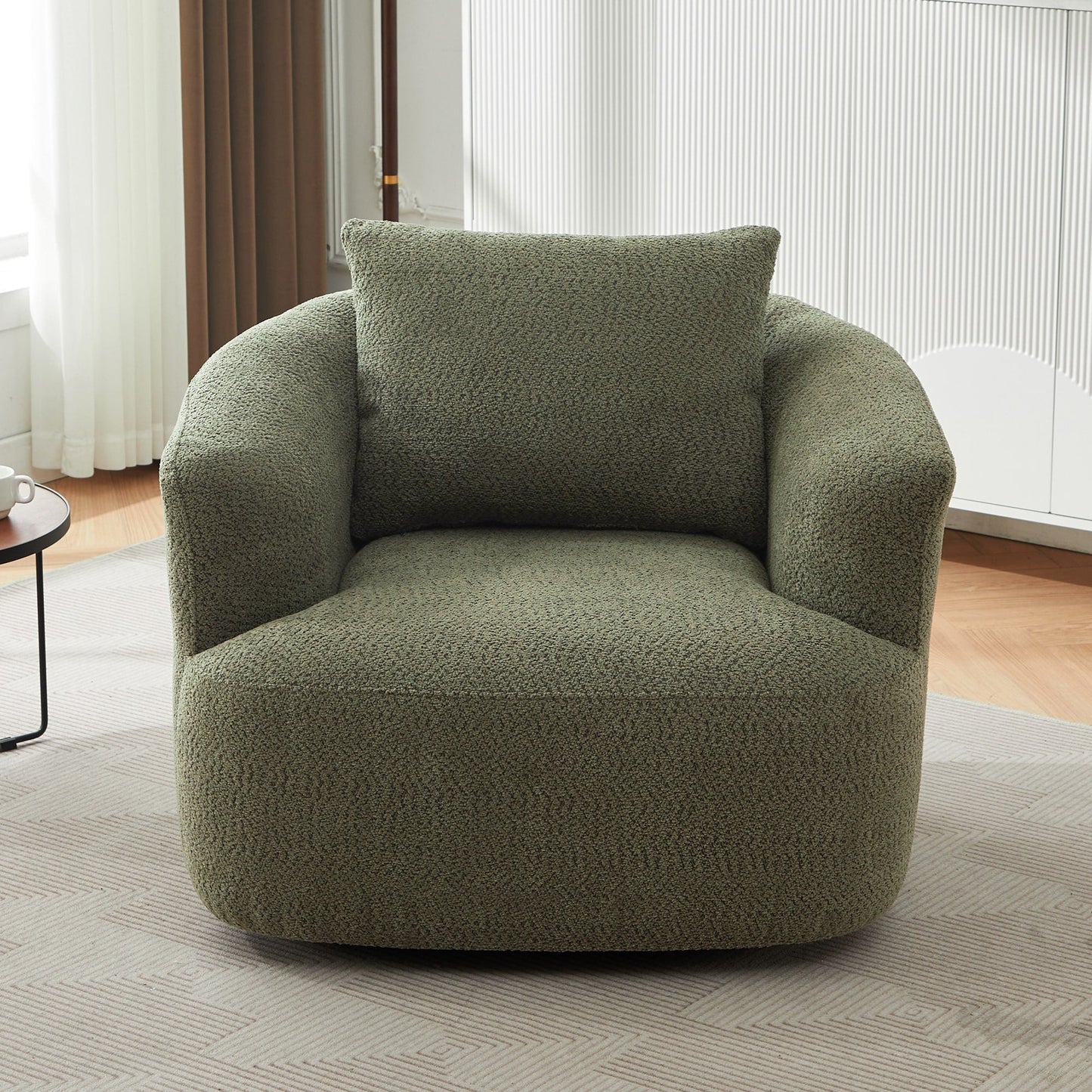 Fauteuil pivotant à 360°, fauteuil d'appoint en bouclette de 38,2 cm avec coussin décoratif, fauteuil-canapé rembourré avec accoudoirs incurvés