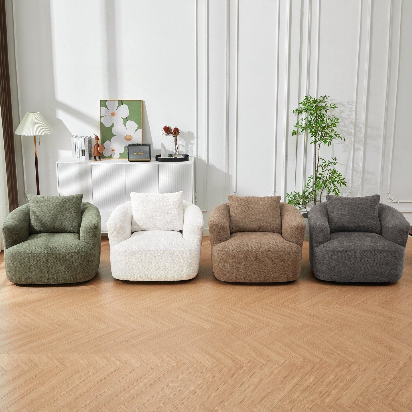 Fauteuil pivotant à 360°, fauteuil d'appoint en bouclette de 38,2 cm avec coussin décoratif, fauteuil-canapé rembourré avec accoudoirs incurvés