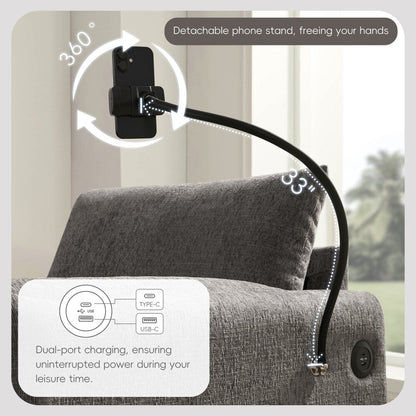 Canapé simple en chenille de 38 pouces avec pouf de rangement, chargeur USB, poches de rangement latérales et accoudoirs en forme de coussin