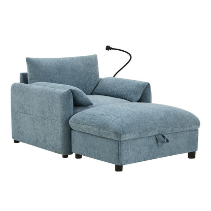 Canapé simple en chenille de 38 pouces avec pouf de rangement, chargeur USB, poches de rangement latérales et accoudoirs en forme de coussin