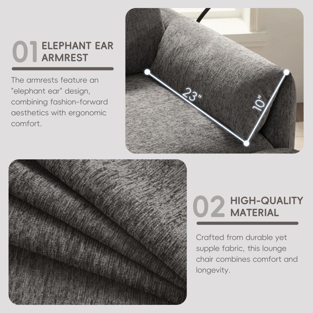 Canapé simple en chenille de 38 pouces avec pouf de rangement, chargeur USB, poches de rangement latérales et accoudoirs en forme de coussin