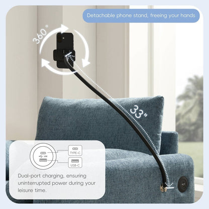 Canapé simple en chenille de 38 pouces avec pouf de rangement, chargeur USB, poches de rangement latérales et accoudoirs en forme de coussin