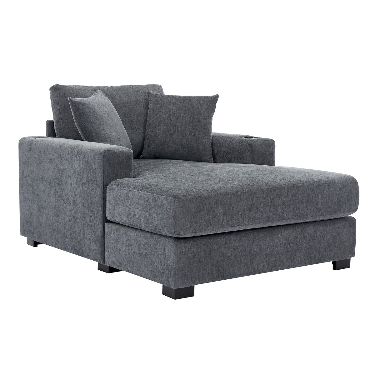 Canapé-lit surdimensionné de 43,5 po, style moderne, avec coussins, station de charge et porte-gobelets, tissu chenille