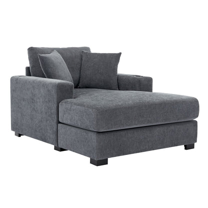 Canapé-lit surdimensionné de 43,5 po, style moderne, avec coussins, station de charge et porte-gobelets, tissu chenille