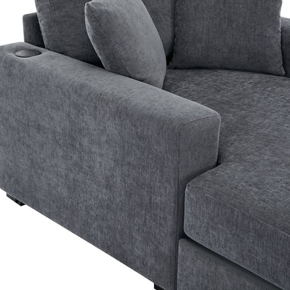 Canapé-lit surdimensionné de 43,5 po, style moderne, avec coussins, station de charge et porte-gobelets, tissu chenille
