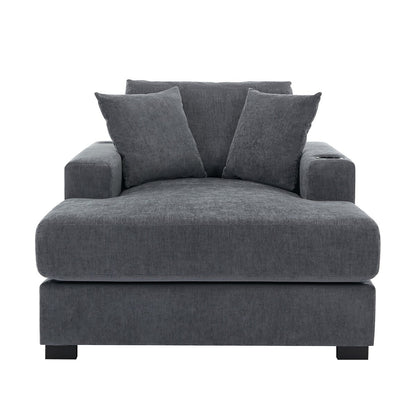 Canapé-lit surdimensionné de 43,5 po, style moderne, avec coussins, station de charge et porte-gobelets, tissu chenille