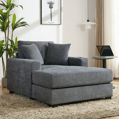 Canapé-lit surdimensionné de 43,5 po, style moderne, avec coussins, station de charge et porte-gobelets, tissu chenille