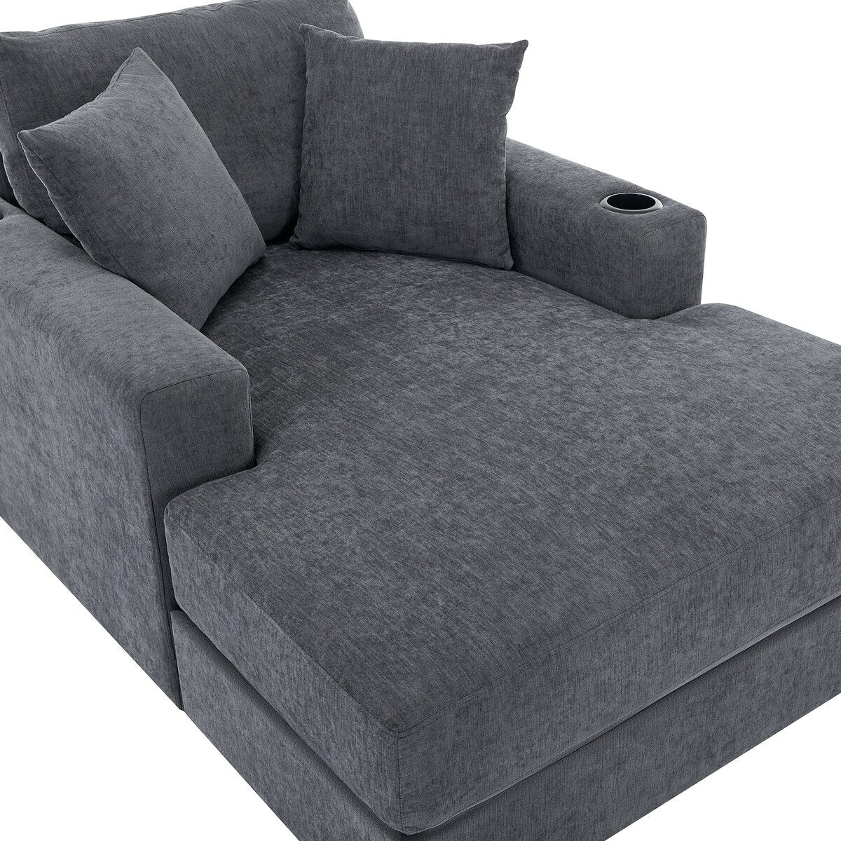 Canapé-lit surdimensionné de 43,5 po, style moderne, avec coussins, station de charge et porte-gobelets, tissu chenille