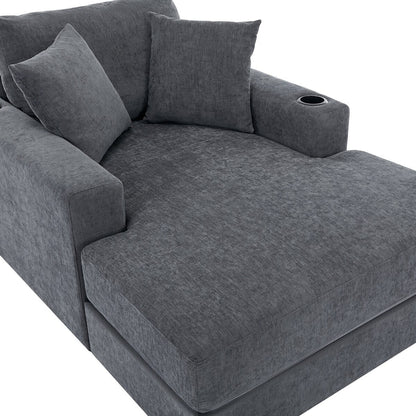 Canapé-lit surdimensionné de 43,5 po, style moderne, avec coussins, station de charge et porte-gobelets, tissu chenille