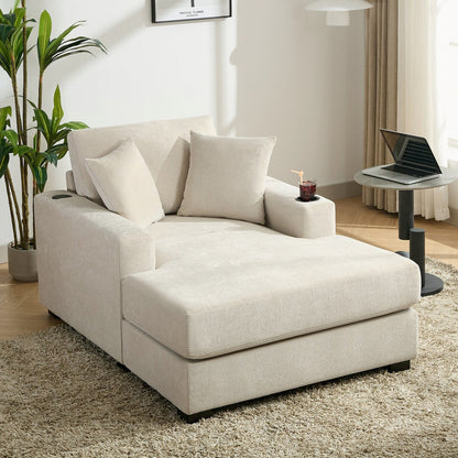 Canapé-lit surdimensionné de 43,5 po, style moderne, avec coussins, station de charge et porte-gobelets, tissu chenille