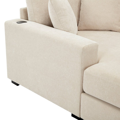 Canapé-lit surdimensionné de 43,5 po, style moderne, avec coussins, station de charge et porte-gobelets, tissu chenille